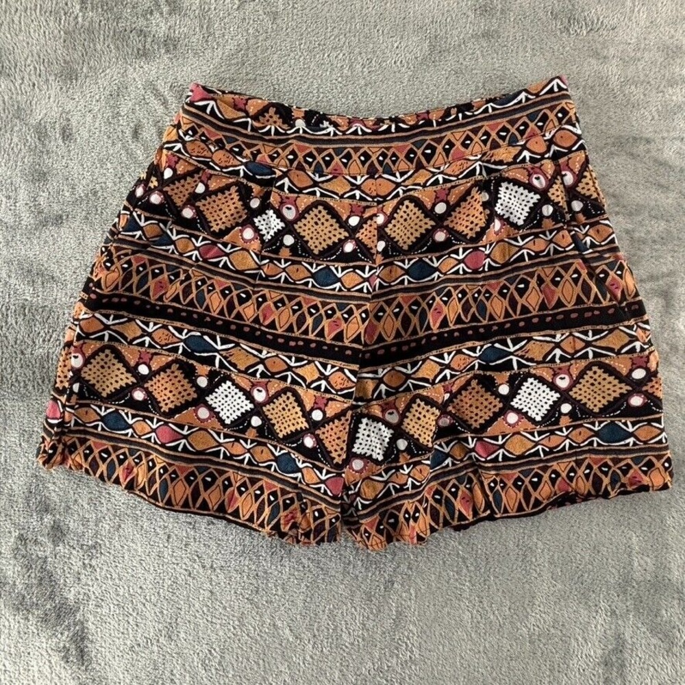 Gentle Fawn Shorts Womens 8 Multicolor Tribal Print Rayon Side Zip 5" Inseam